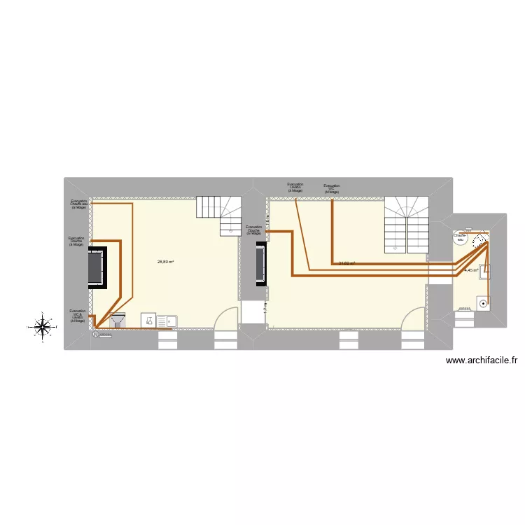 RDC_V1_Eaux_usees. Plan de 3  et 65 m²