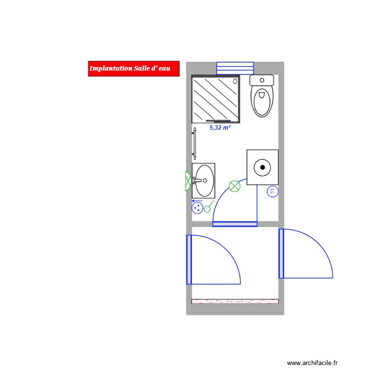 BIRABEN salle d\' eau 5 mûrs. Plan de 2 pièces et 5 m2
