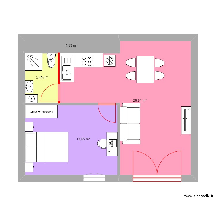 CARVALHO RDC nouveau gauche. Plan de 4 pièces et 46 m2