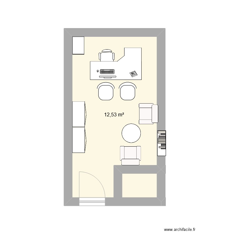 bureau debre seul. Plan de 1 pièce et 13 m2