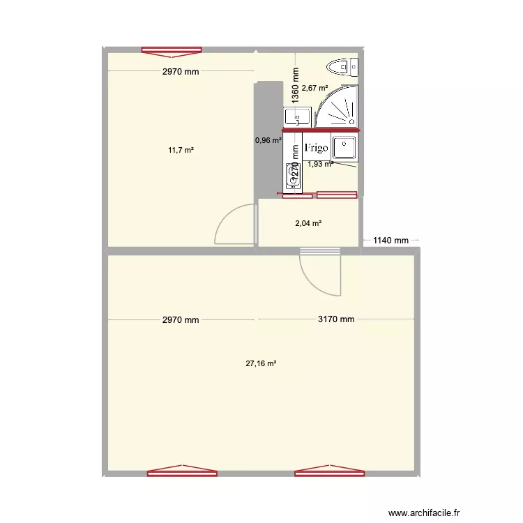 gab (apr&egrave;s 1). Plan de 6  et 46 m²