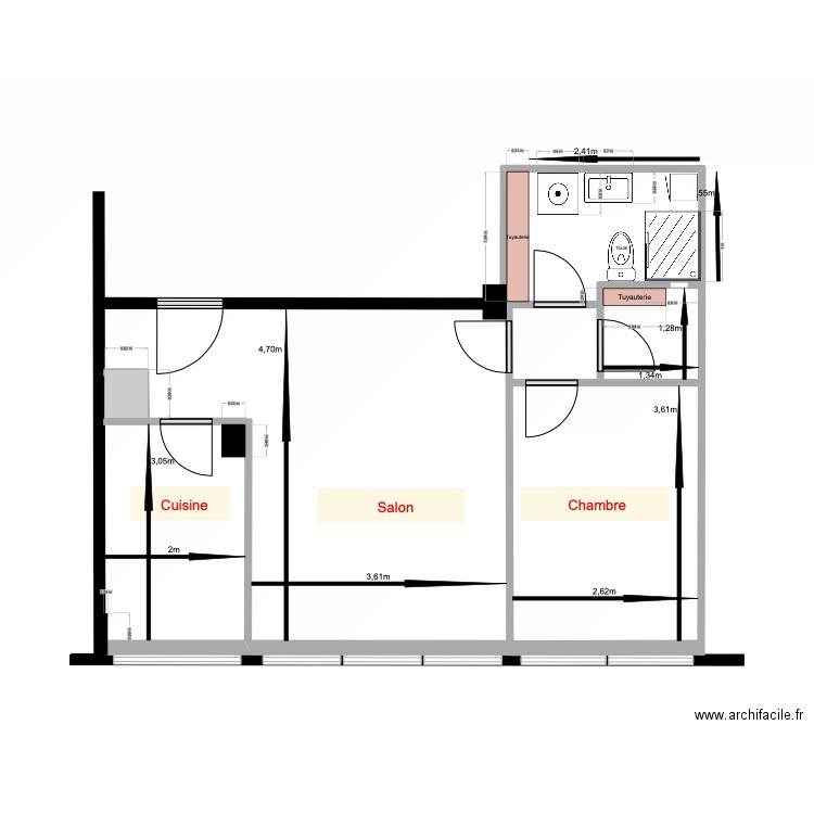 Plan Appart Lucie V2 Dimmensionné. Plan de 0 pièce et 0 m2