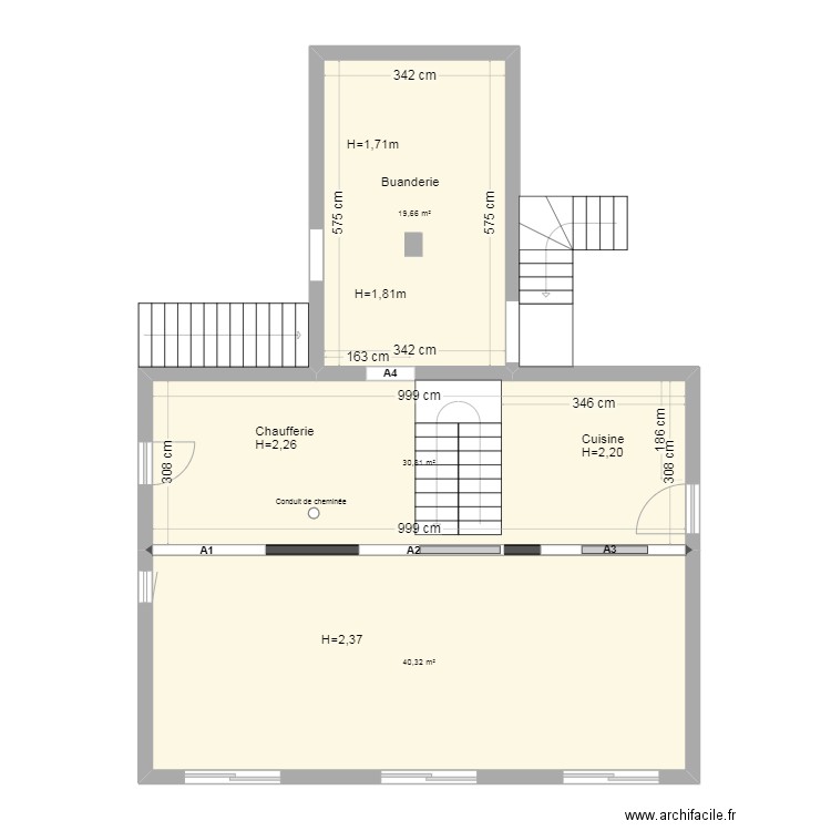 Maison Rouret - RdC - Ouvertures. Plan de 3 pièces et 91 m2