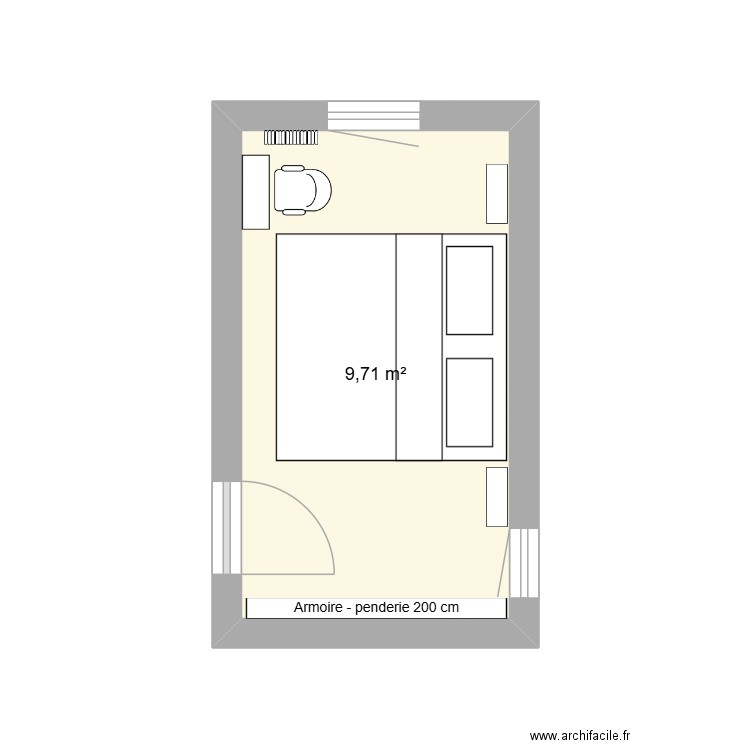 chambre. Plan de 1 pièce et 10 m2