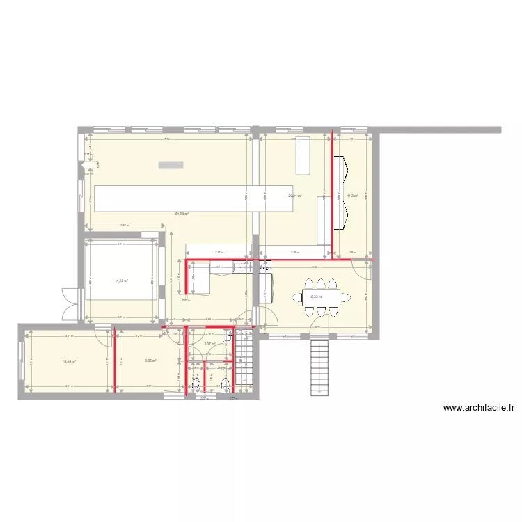 boulangerie. Plan de 9 pièces et 151 m²