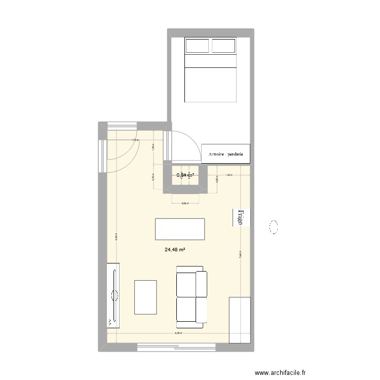 KJIJ. Plan de 2 pièces et 25 m2