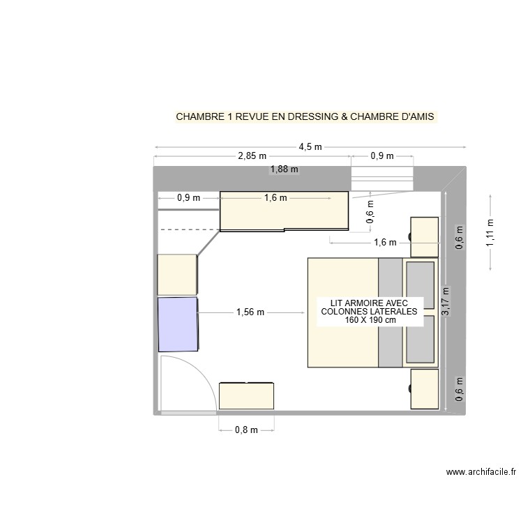 CHAMBRE 1 amenagee en  chambre d'amis et dressing REV3. Plan de 0 pièce et 0 m2