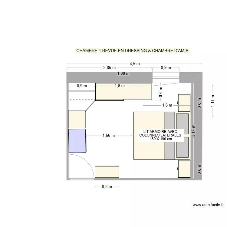 CHAMBRE 1 amenagee en  chambre d'amis et dressing REV3. Plan de 