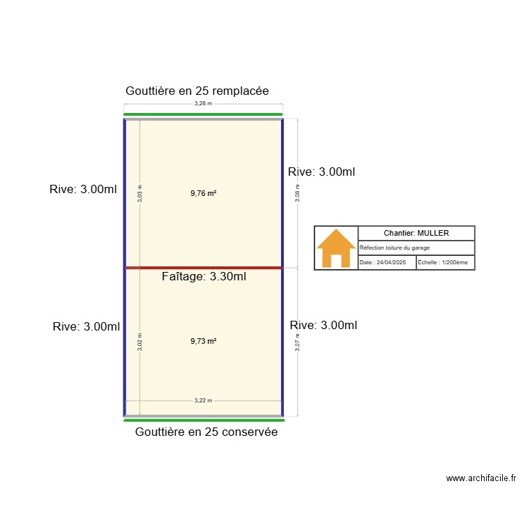 Plan MULLER. Plan de 2 pièces et 19 m2
