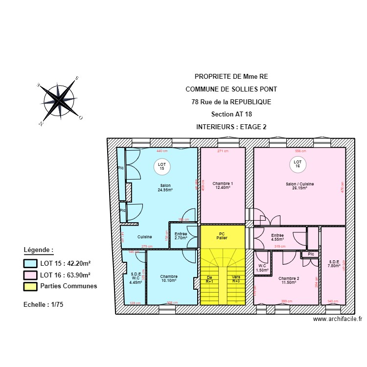 RE SOLLIES PONT. Plan de 18 pièces et 121 m2