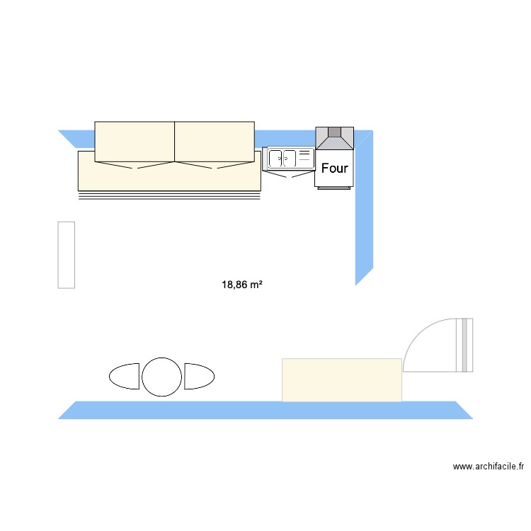 plan de cuisine de mamie. Plan de 1 pièce et 19 m2