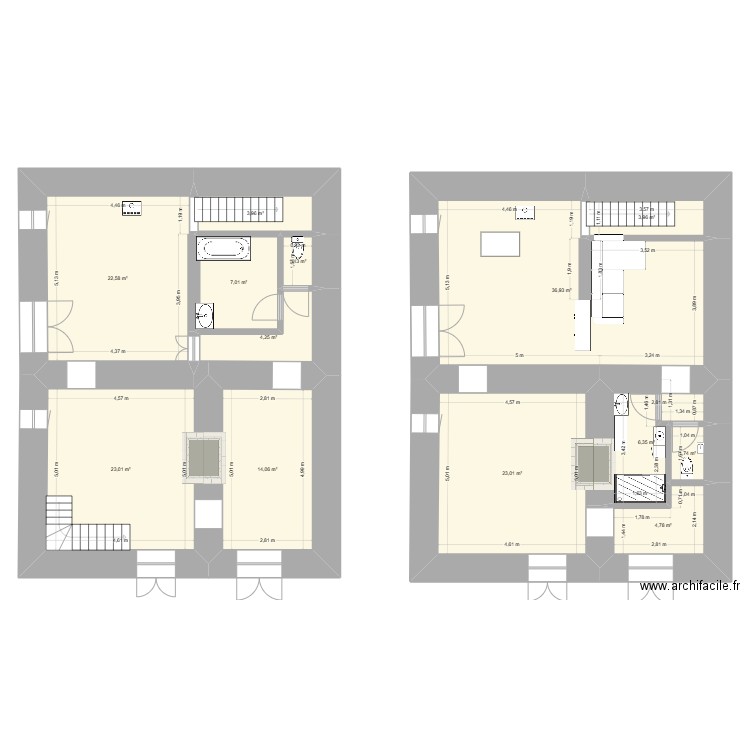 rez de chaussé. Plan de 13 pièces et 153 m2