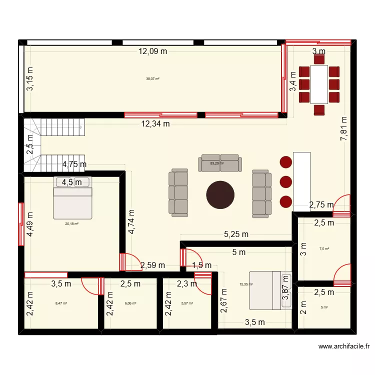 Chantier Malicounda. Plan de 9 Pièces et 189 m²