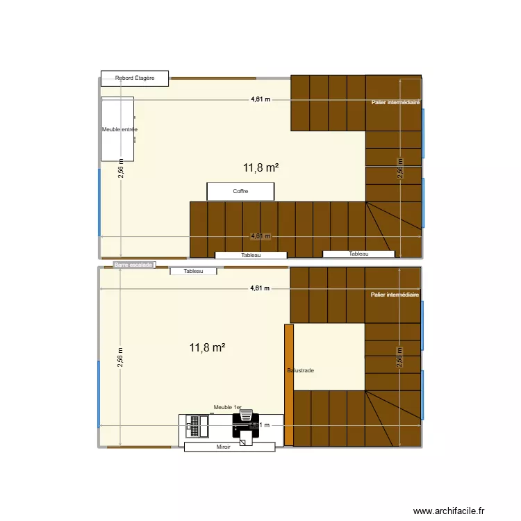 Entr&eacute;e escalier Palier 1er. Plan de 2  et 24 m²