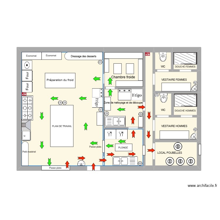 CUISINE RESTO MARCHE EN AVANT. Plan de 11 pièces et 51 m2