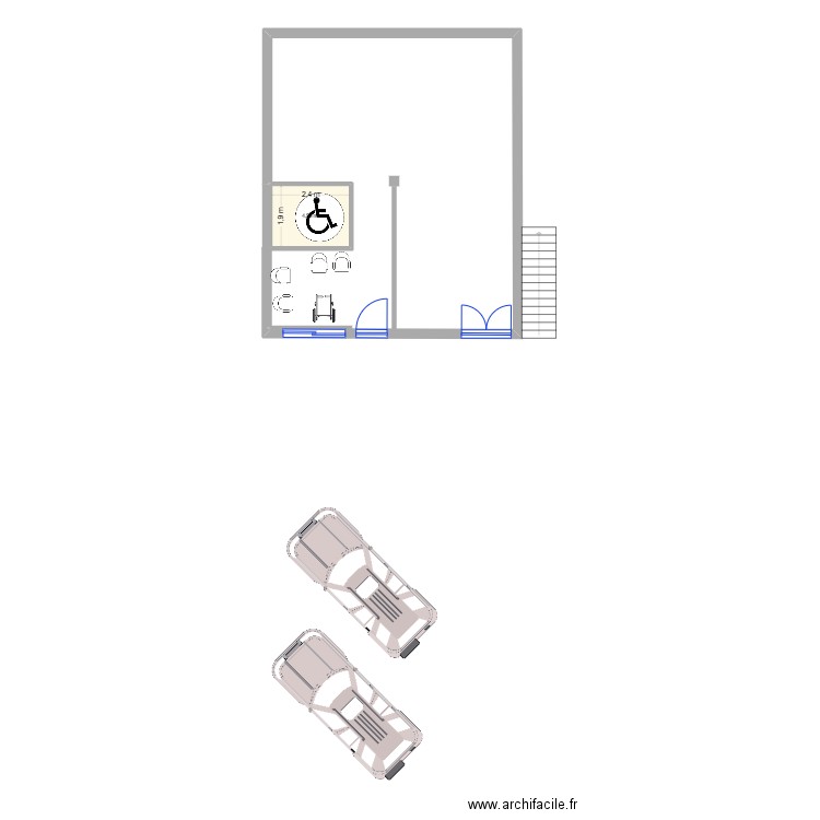 Cab. MK 2. Plan de 1 pièce et 5 m2
