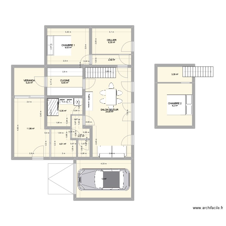 cyprien3. Plan de 13 pièces et 104 m2