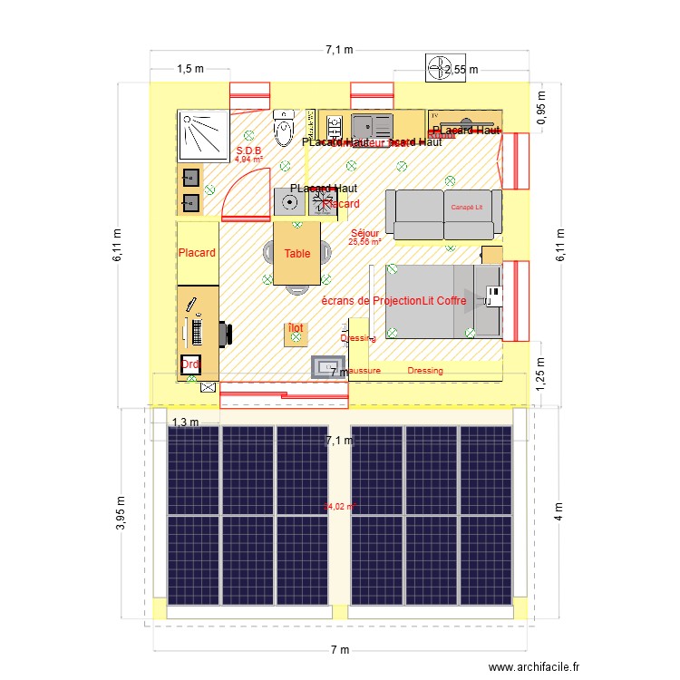 Maison Dodo. Plan de 3 pièces et 55 m2