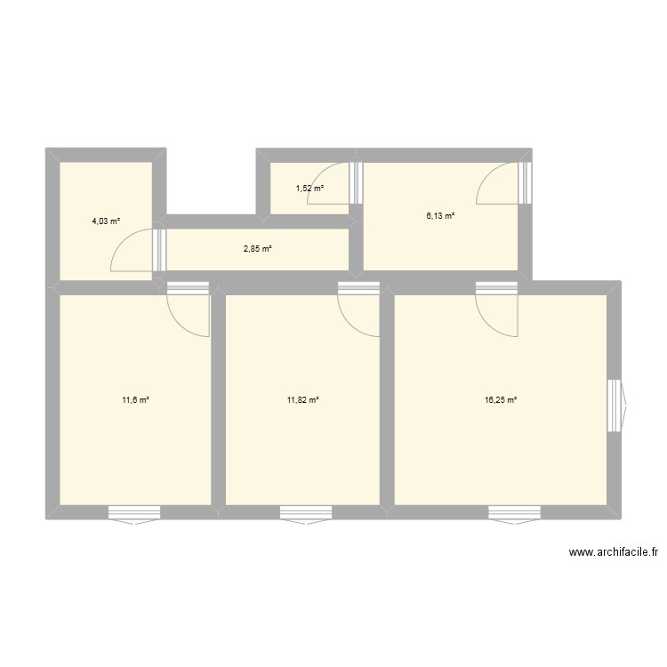 f2 sans modification. Plan de 7 pièces et 54 m2