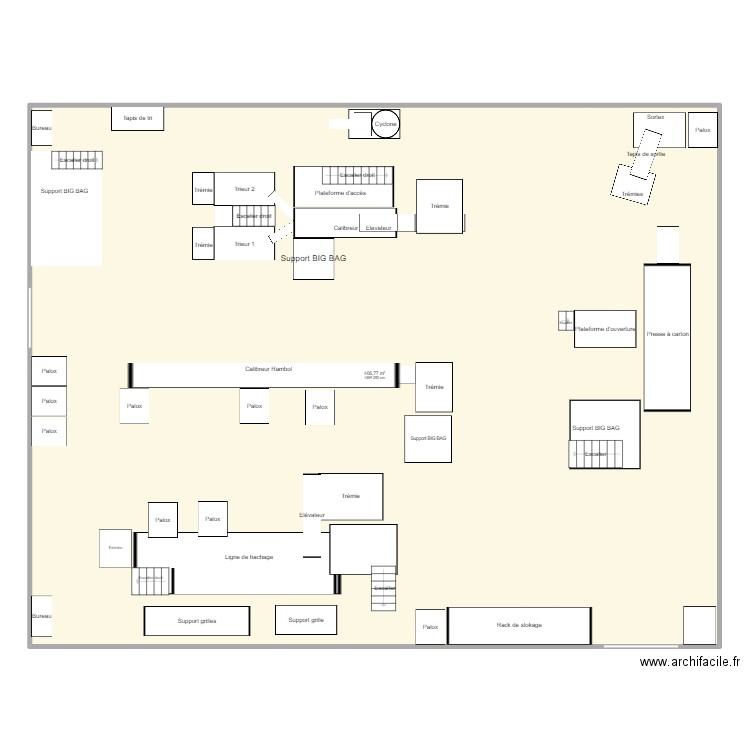 Plan atelier ouverture actuel sans côtes. Plan de 1 pièce et 407 m2