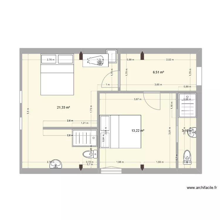grand palier. Plan de 4  et 44 m²
