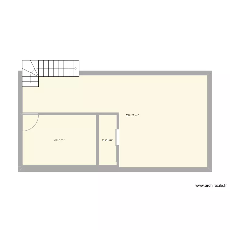 mezzanine. Plan de 3  et 43 m²