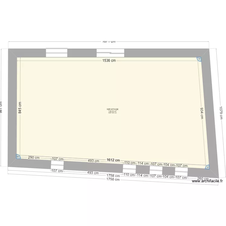 1ER ETAGE pi&egrave;ces . Plan de 