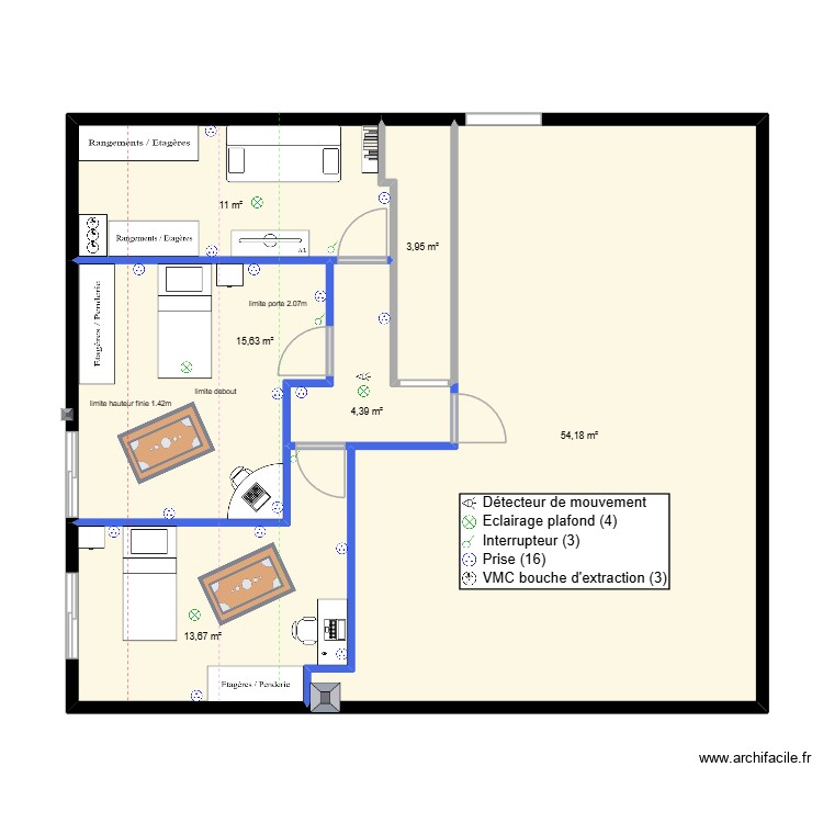 Etage maison famille Electricit&eacute;. Plan de 0 pièce et 0 m2