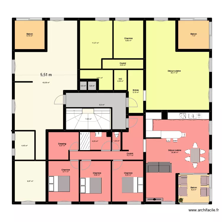 etage corniche. Plan de 27  et 253 m²