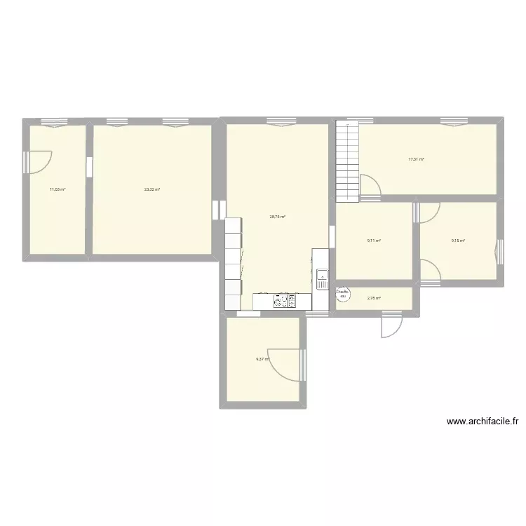 Maison RDC 2 +cuisine. Plan de 8 Pièces et 111 m²