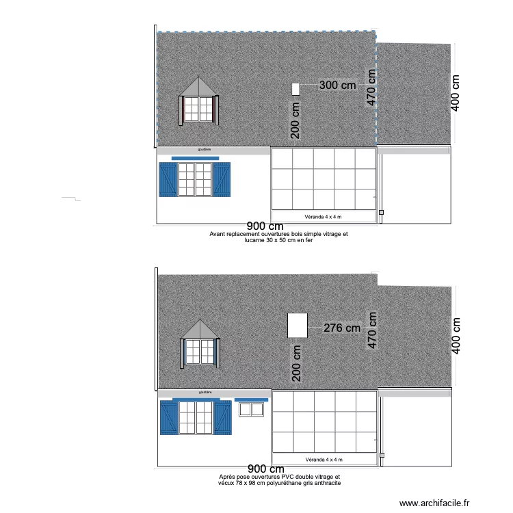 ty len façade Sud Ouest. Plan de ty len façade Sud Ouest. Plan de
