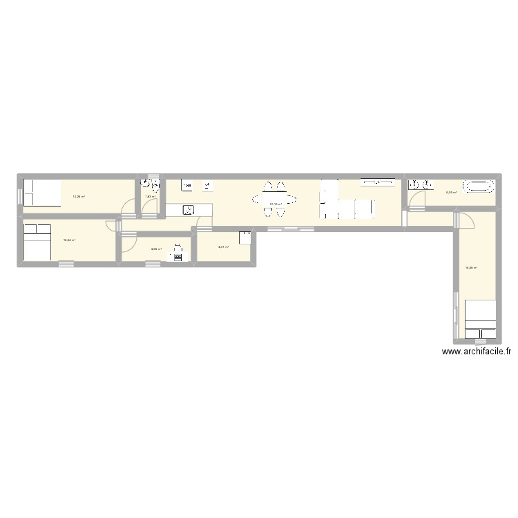 maison 1. Plan de 8 pièces et 84 m2