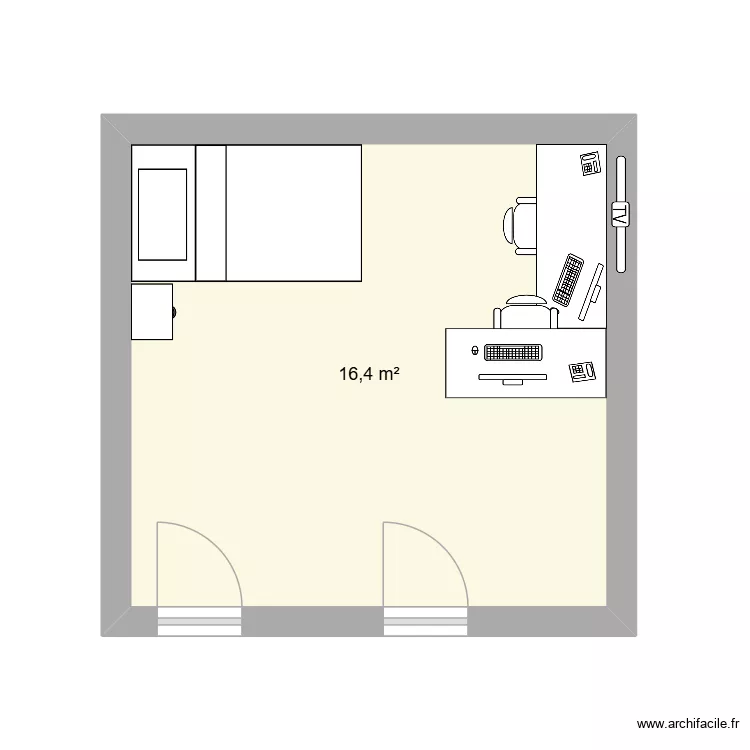 premier plan chambre. Plan de 1 pièce et 16 m²