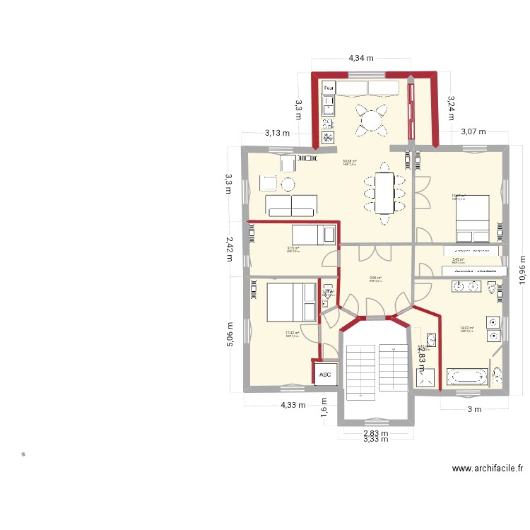Pla 1er Etage Modifications. Plan de 9 pièces et 117 m2