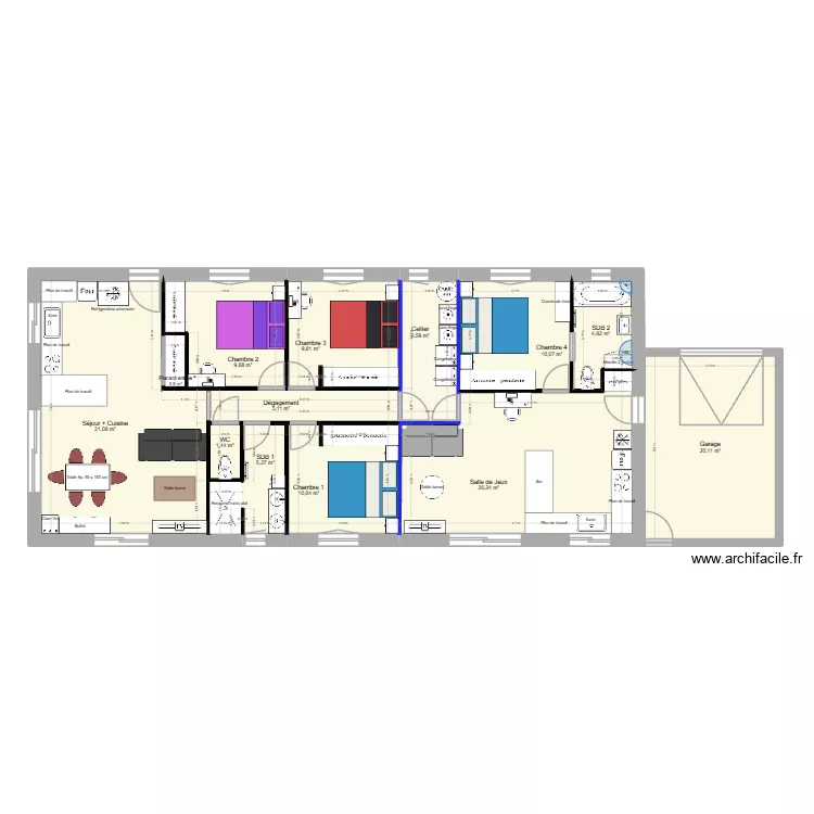 plan v1 garage accol&eacute; EST. Plan de 13  et 141 m²