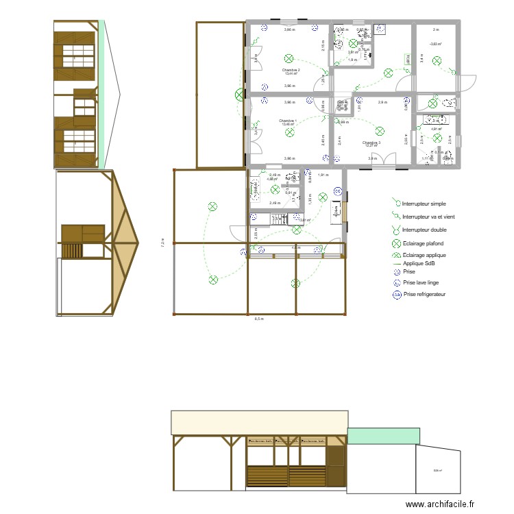 Casampasindava électricité 2. Plan de 9 pièces et 74 m2