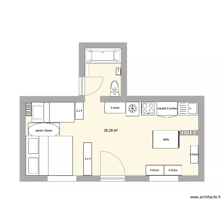 Kot. Plan de 1  et 28 m²