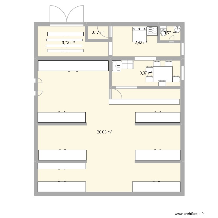 PLA. Plan de 6 pièces et 38 m2