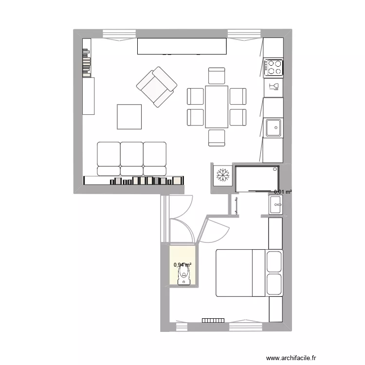 Jeanne FIN V2. Plan de 2 Pièces et 1 m²