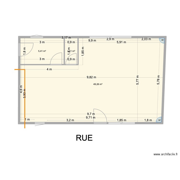 Elec Mur Placo. Plan de 3 pièces et 56 m2