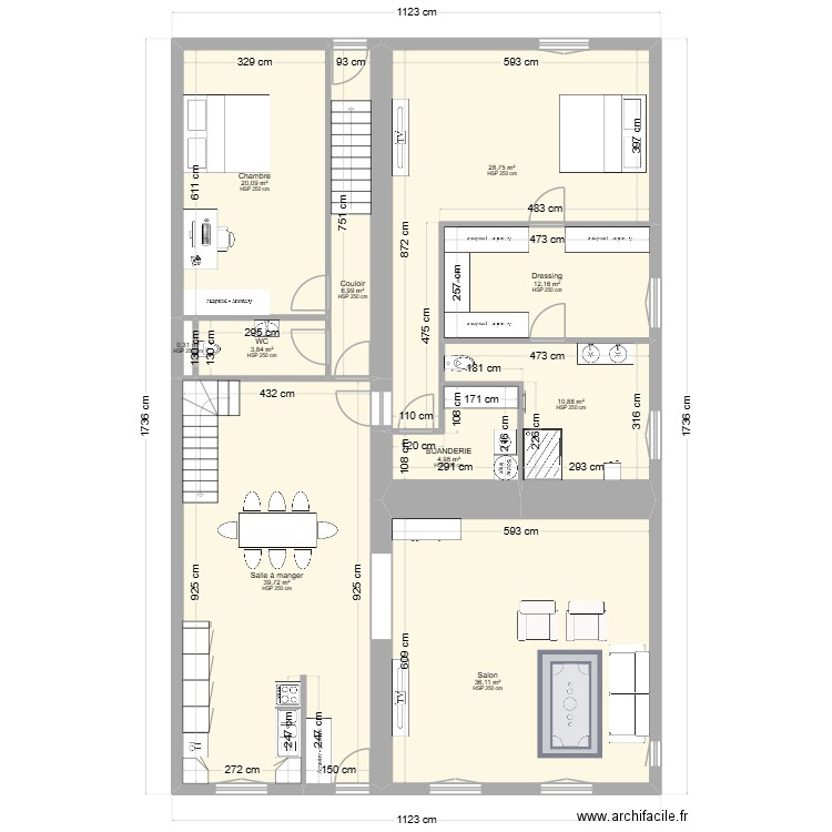 plan eva aménagement 3. Plan de 10 pièces et 164 m2
