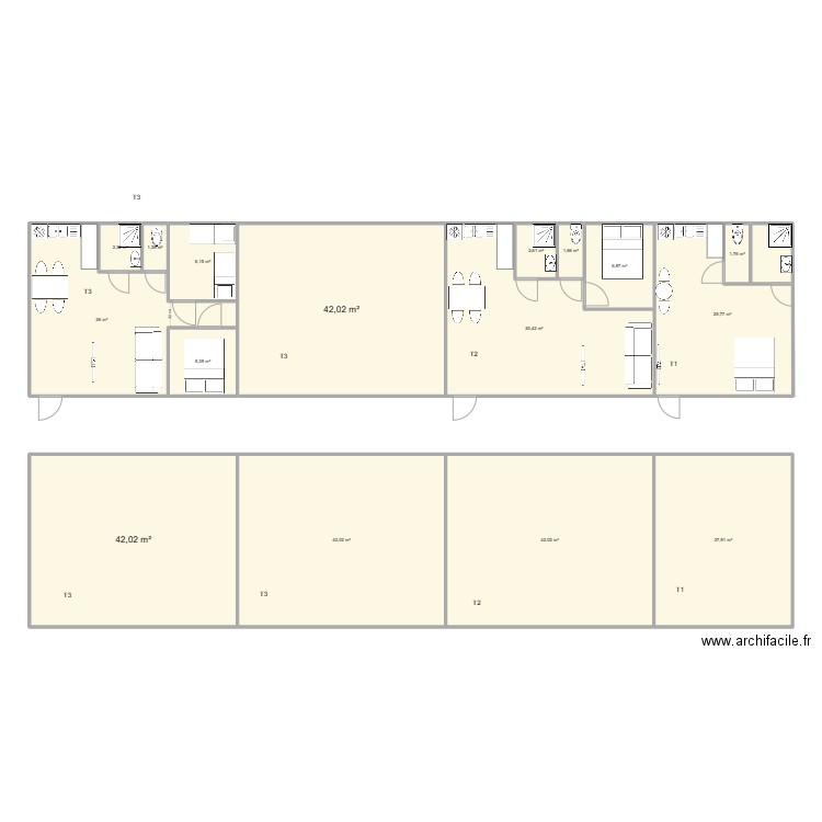 Coallia R+1 Tsoundzou 240 places. Plan de 16 pièces et 306 m2