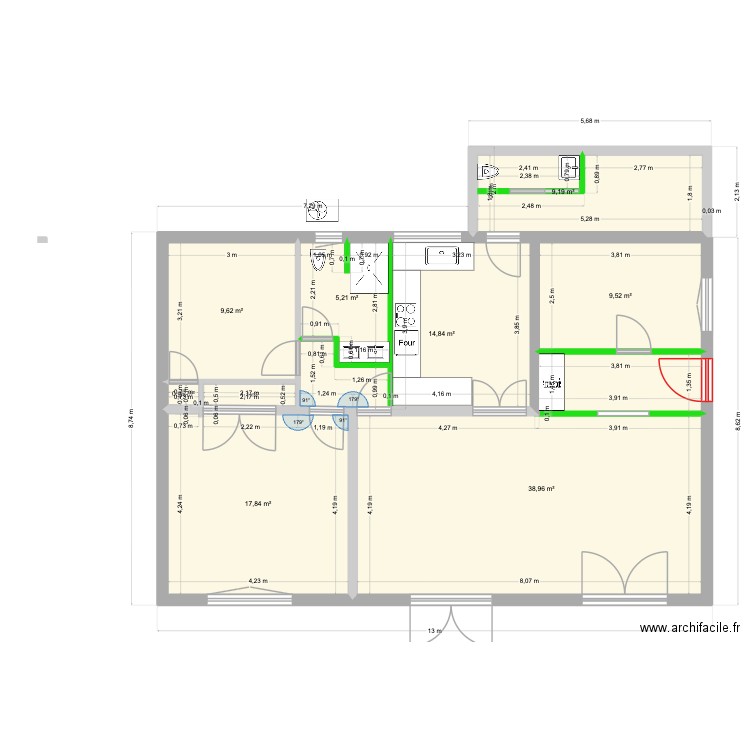 rénovation v3. Plan de 9 pièces et 107 m2