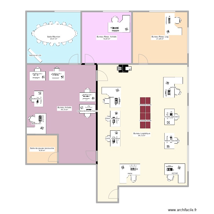 bureaux Nouveaux. Plan de 6 pièces et 197 m2