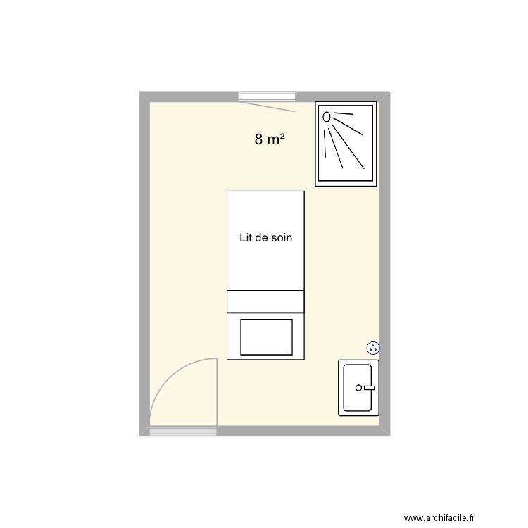Cabine esthétique. Plan de 1 pièce et 8 m2