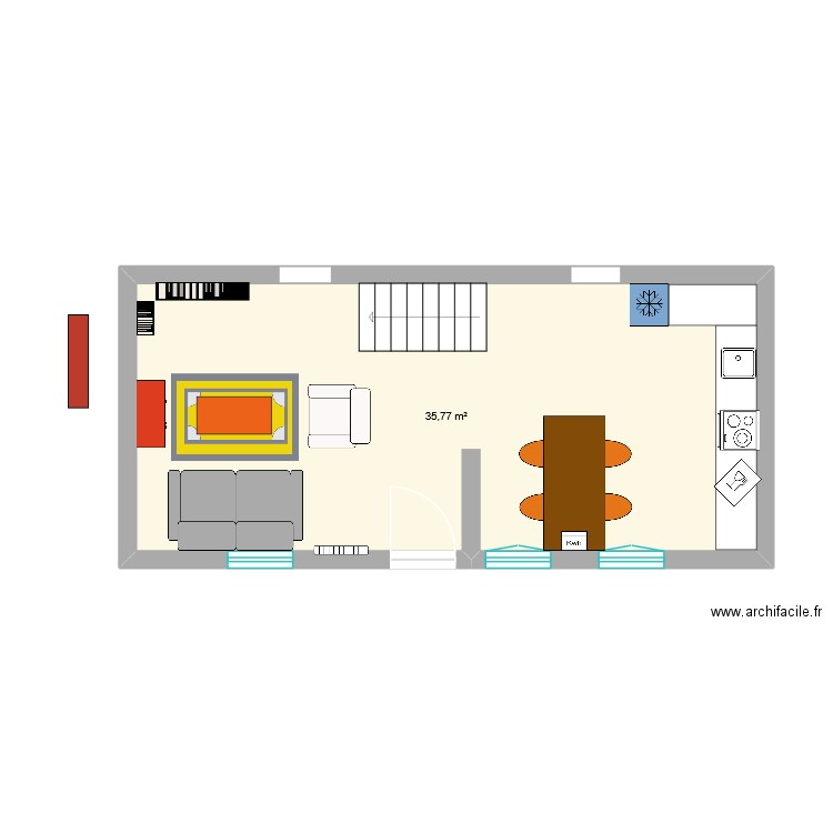 Salon pigeon - Version Cloison 2. Plan de 1 pièce et 36 m2