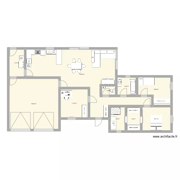 Plan 3 chambres + double garage V1. Plan de 10  et 142 m²