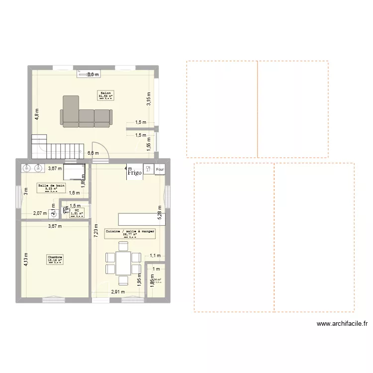 Etray_projet_RDC. Plan de 6  et 86 m²