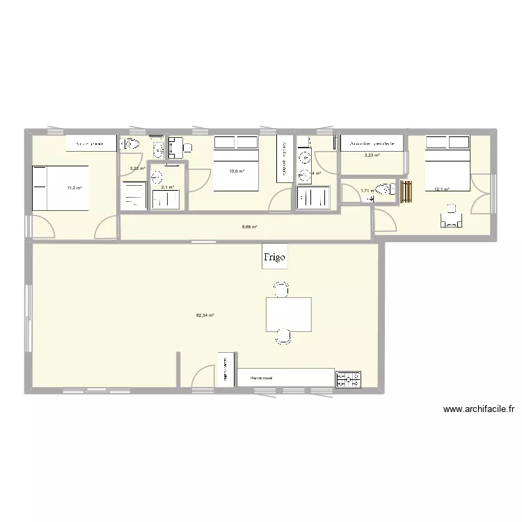 R+1 bis. Plan de 10  et 119 m²