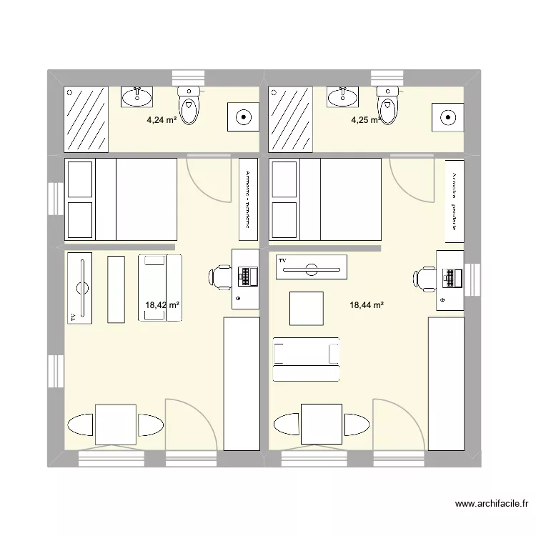 2 studios. Plan de 